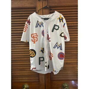 Rebel Minds MLB Baseball Team Logos All Over White Jersey Mens Size XL